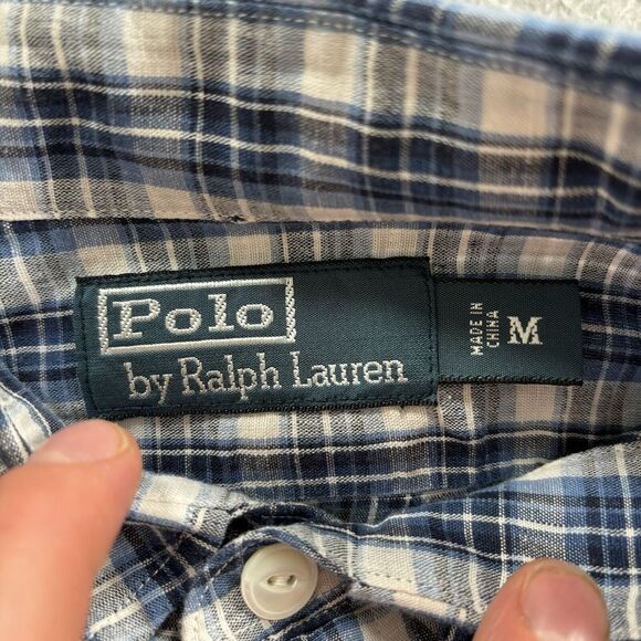 Polo Ralph Lauren Men's Button Up Shirt Linen‎ Cotton Blend Plaid Blue Size M - Picture 7 of 11